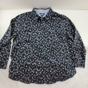 Chaps No Iron Top Women's 1x Blue Ditsy Floral Long Sleeve Reverse Cuffs Button